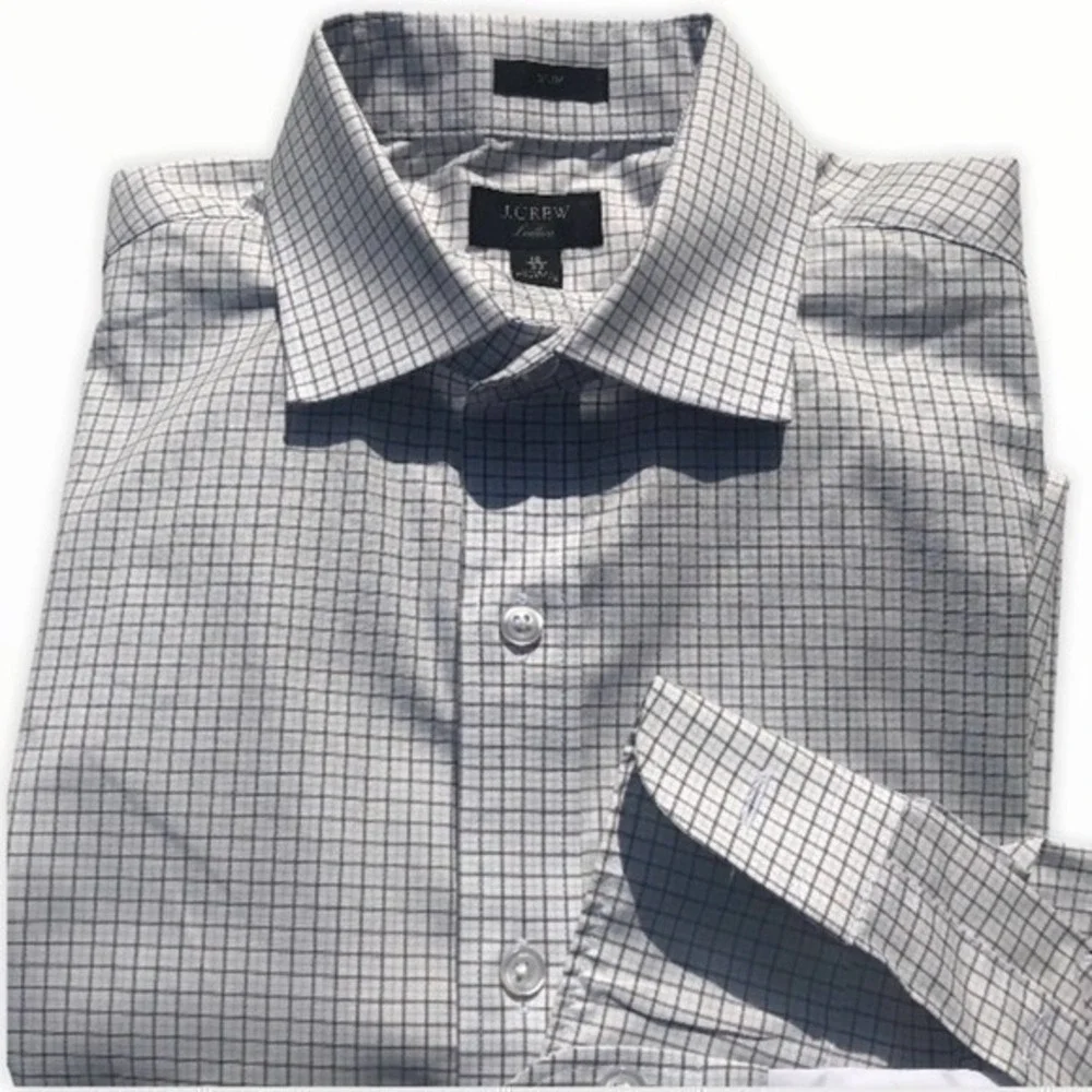 J.Crew Ladlow Men Shirt | Sz. 15 | White Brown | Long Sleeve Button Down Shirt